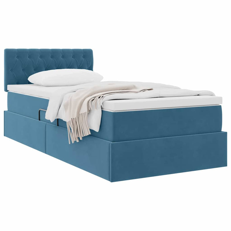 Pat cu storage cu headboard Albastru închis 90 x 190 cm Catifea
