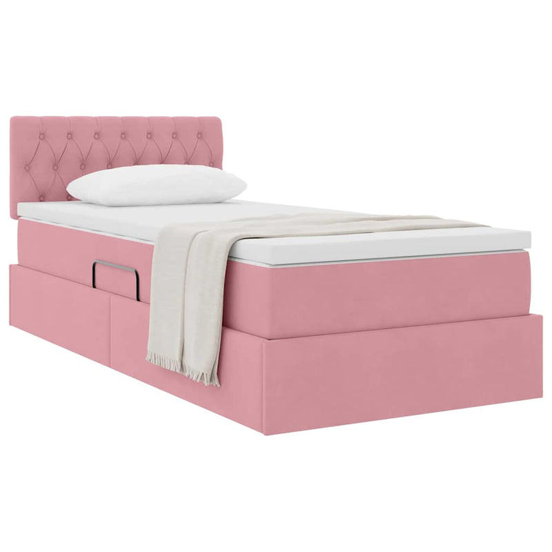 Pat cu storage cu headboard Roz 90 x 190 cm Catifea