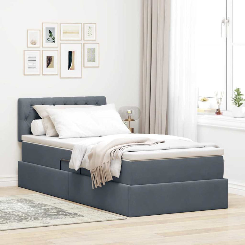 Pat cu storage cu headboard Gri închis 90 x 200 cm Catifea