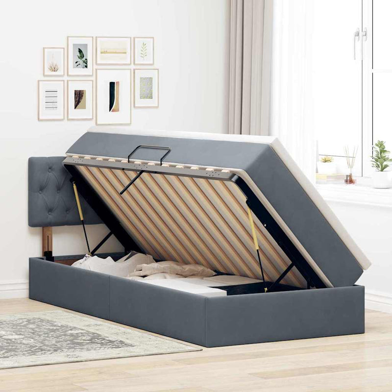 Pat cu storage cu headboard Gri închis 90 x 200 cm Catifea