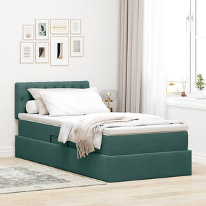 Pat cu storage cu headboard Verde închis 90 x 200 cm Catifea