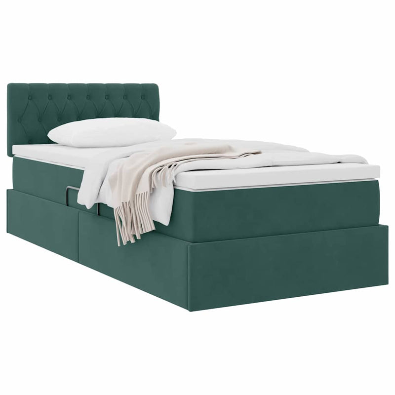 Pat cu storage cu headboard Verde închis 100 x 200 cm Catifea