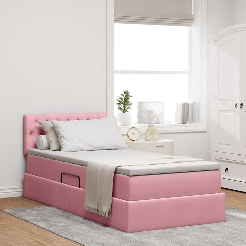 Pat cu storage cu headboard Roz 100 x 200 cm Catifea