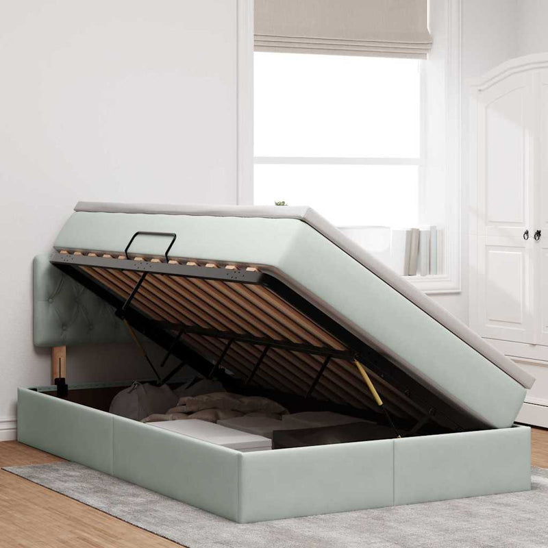 Pat cu storage cu headboard Gri deschis 120 x 200 cm Catifea