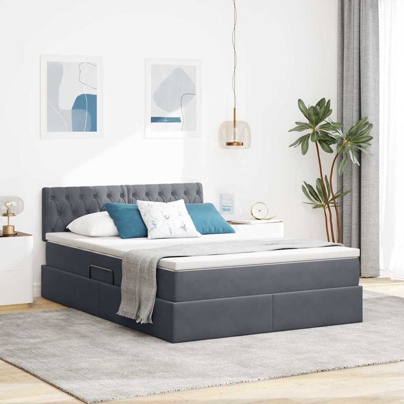 Pat cu storage cu headboard Gri închis 140 x 190 cm Catifea