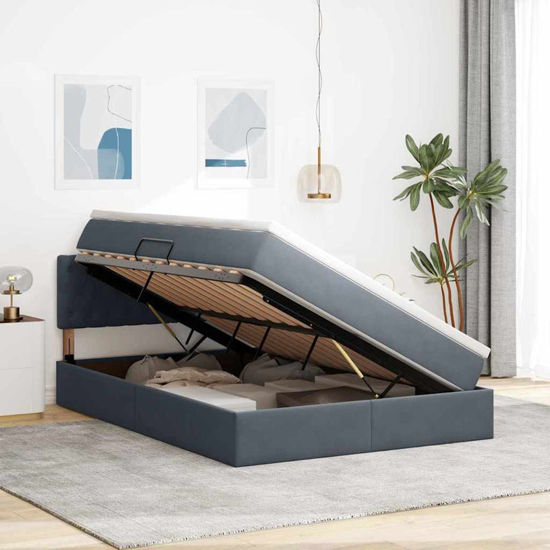 Pat cu storage cu headboard Gri închis 140 x 190 cm Catifea