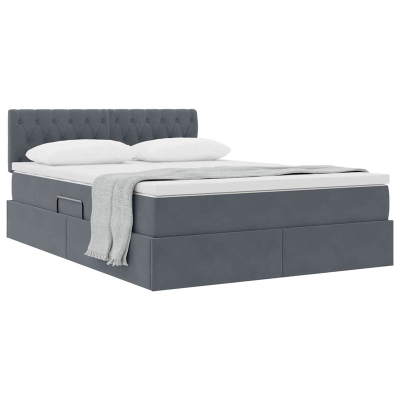 Pat cu storage cu headboard Gri închis 140 x 190 cm Catifea