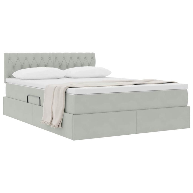 Pat cu storage cu headboard Gri deschis 140 x 200 cm Catifea