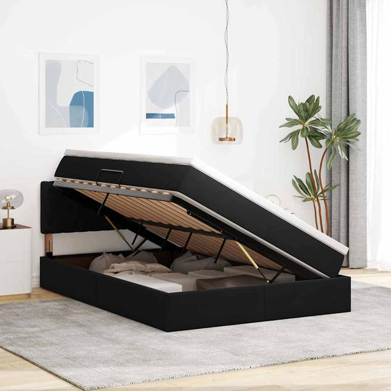 Pat cu storage cu headboard Negru 140 x 200 cm Catifea