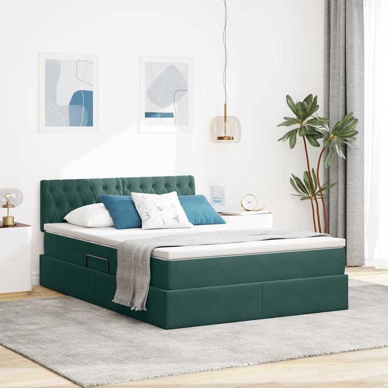 Pat cu storage cu headboard Verde închis 140 x 200 cm Catifea