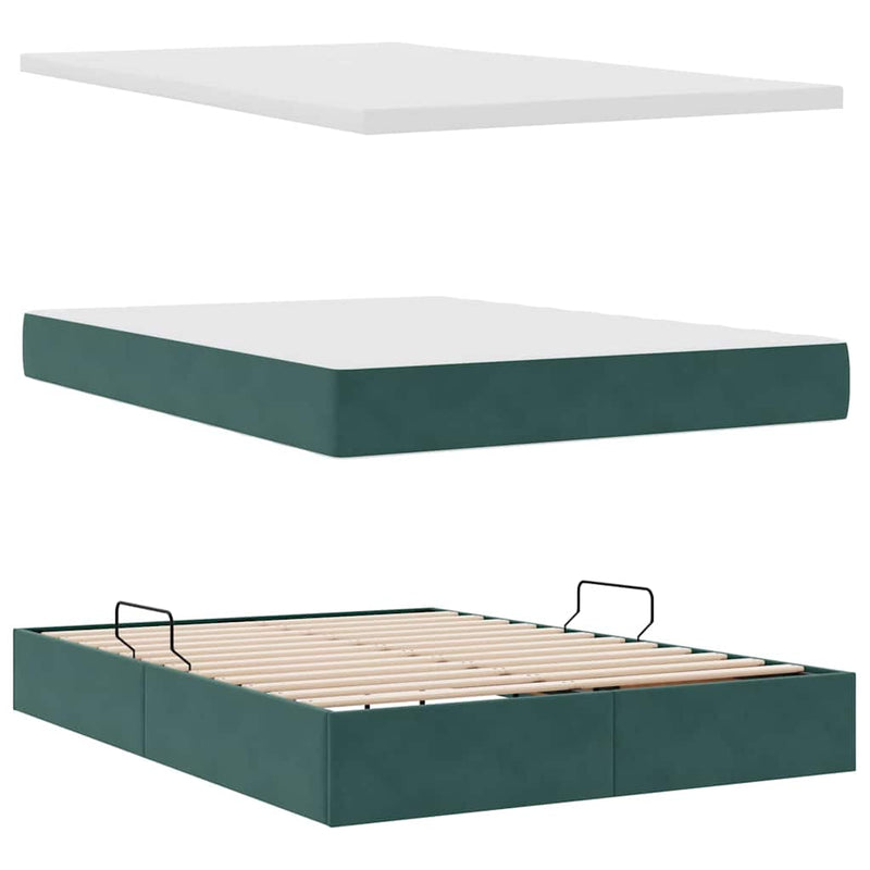 Pat cu storage cu headboard Verde închis 140 x 200 cm Catifea