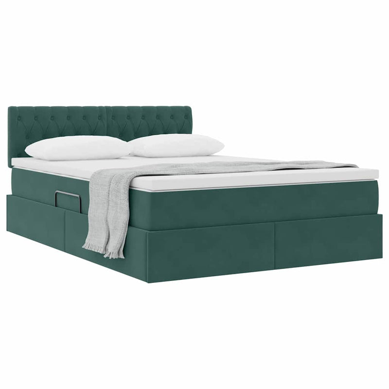 Pat cu storage cu headboard Verde închis 140 x 200 cm Catifea