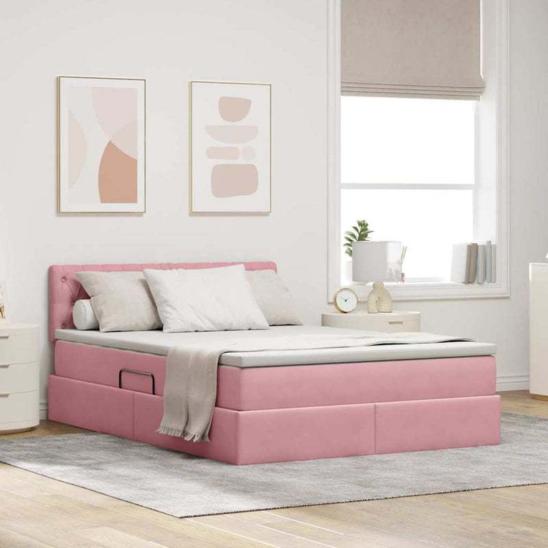 Pat cu storage cu headboard Roz 140 x 200 cm Catifea