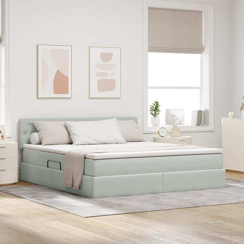 Pat cu storage cu headboard Gri deschis 180 x 200 cm Catifea