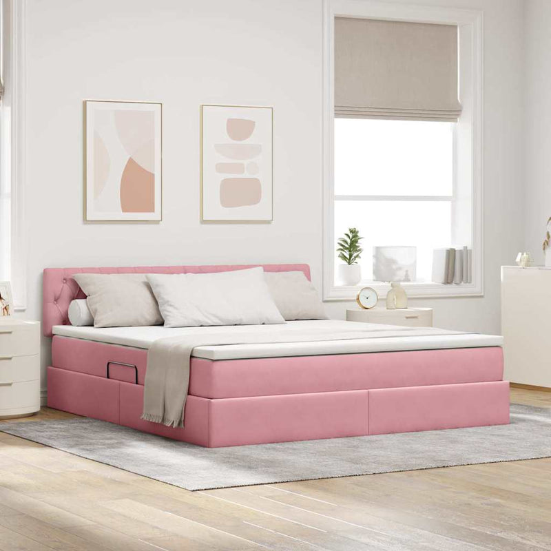 Pat cu storage cu headboard Roz 180 x 200 cm Catifea