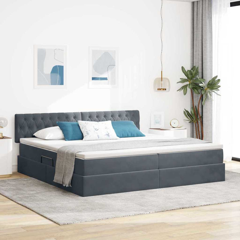 Pat cu storage cu headboard Gri închis 200 x 200 cm Catifea