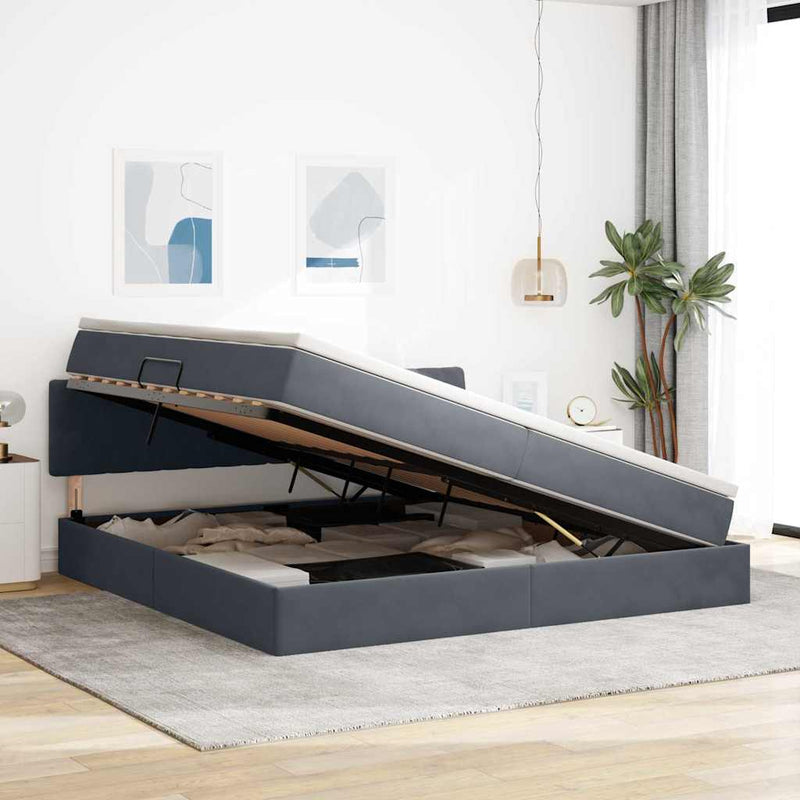 Pat cu storage cu headboard Gri închis 200 x 200 cm Catifea