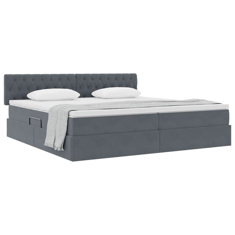 Pat cu storage cu headboard Gri închis 200 x 200 cm Catifea