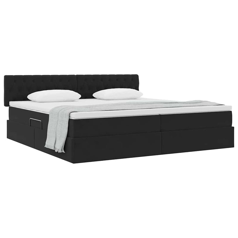 Pat cu storage cu headboard Negru 200 x 200 cm Catifea