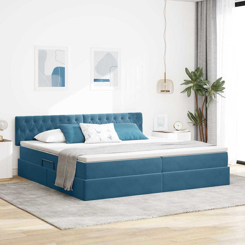Pat cu storage Albastru închis 200 x 200 cm Catifea