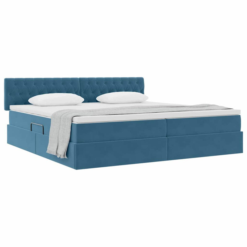 Pat cu storage Albastru închis 200 x 200 cm Catifea