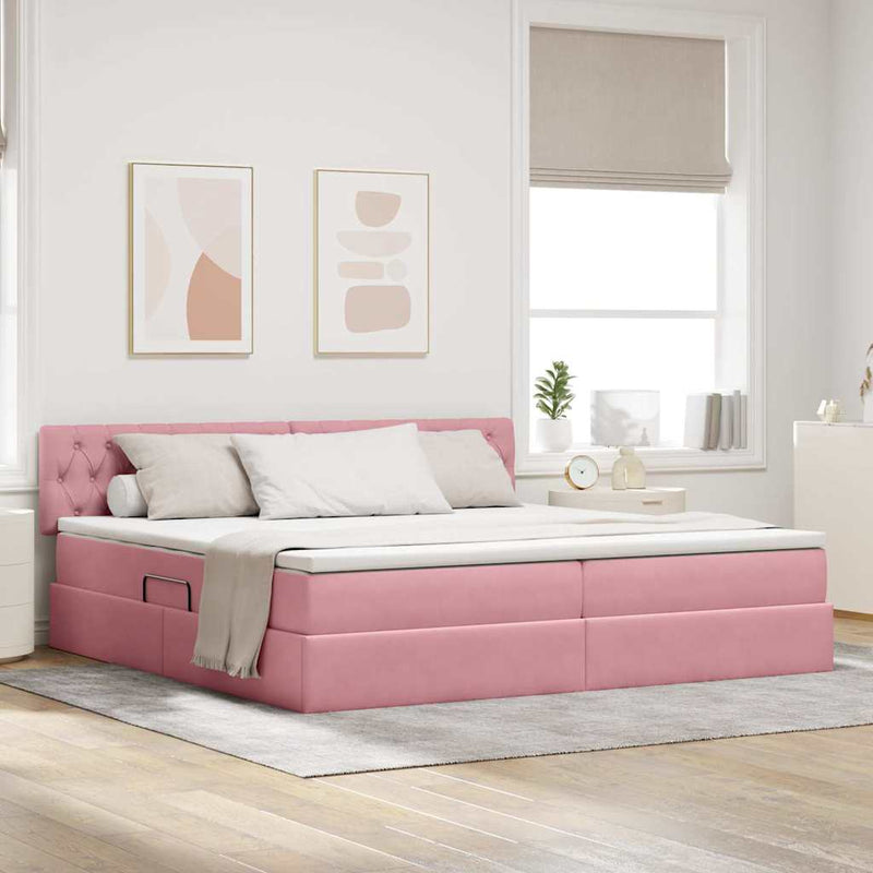 Pat cu storage cu headboard Roz 200 x 200 cm Catifea