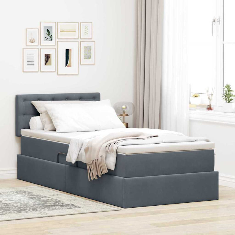 Pat cu storage cu headboard Gri închis 90 x 190 cm Catifea