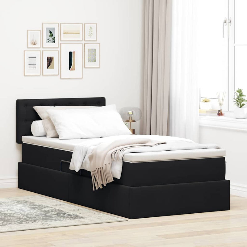 Pat cu storage cu headboard Negru 90 x 190 cm Catifea