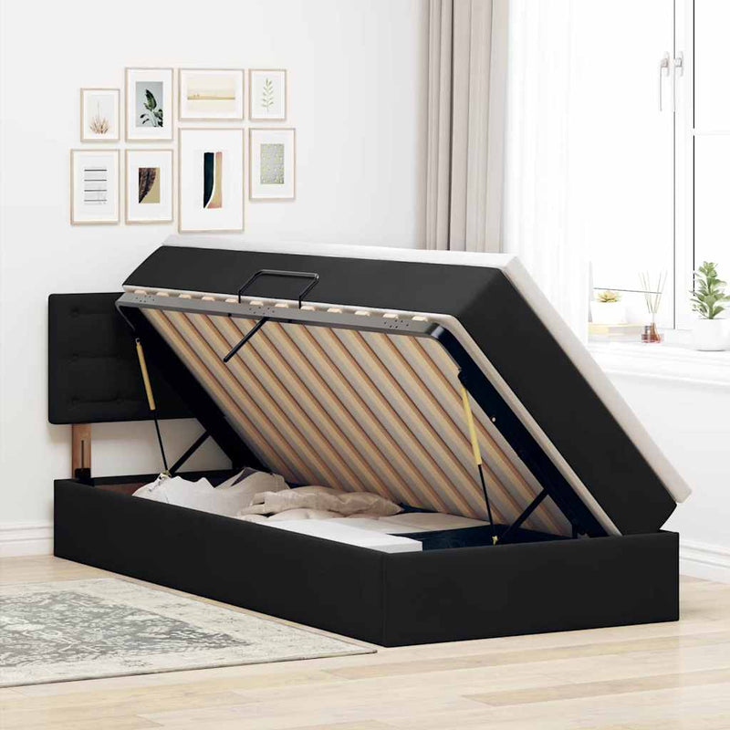 Pat cu storage cu headboard Negru 90 x 190 cm Catifea