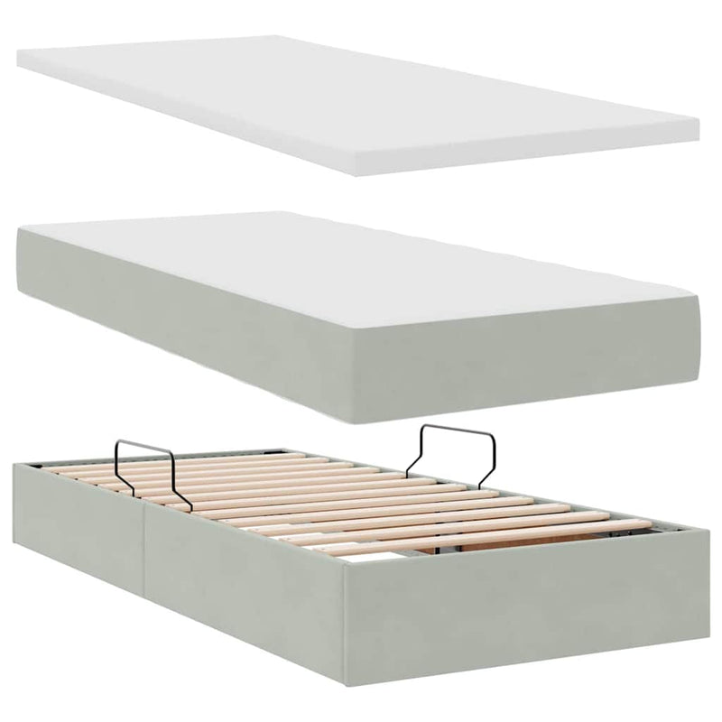 Pat cu storage cu headboard Gri deschis 90 x 200 cm Catifea
