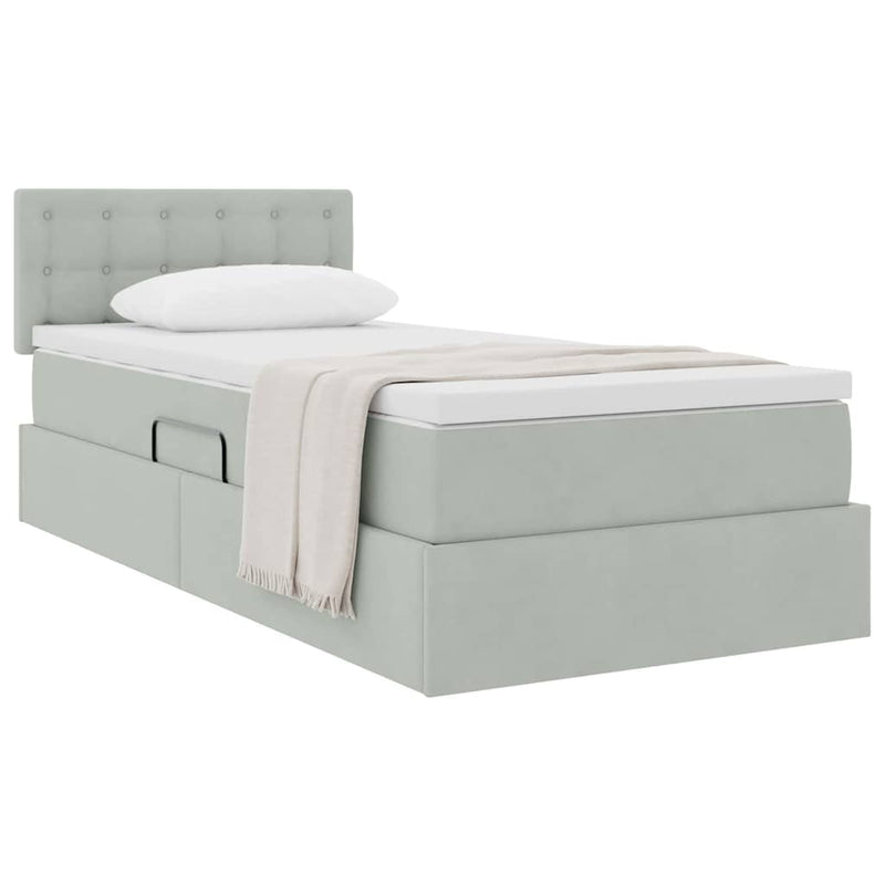 Pat cu storage cu headboard Gri deschis 90 x 200 cm Catifea