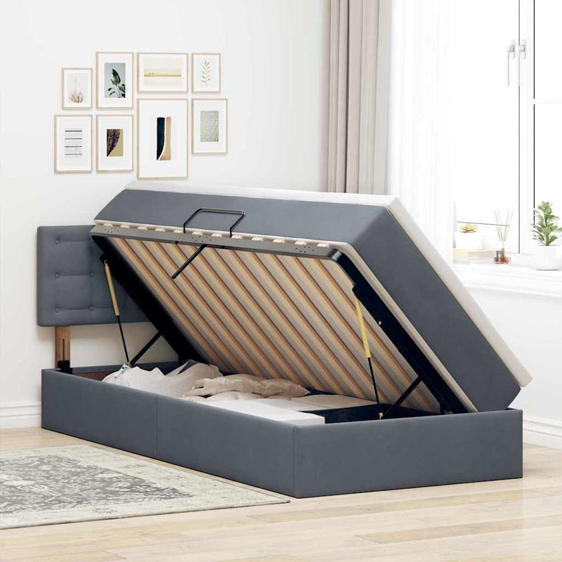 Pat cu storage cu headboard Gri închis 90 x 200 cm Catifea
