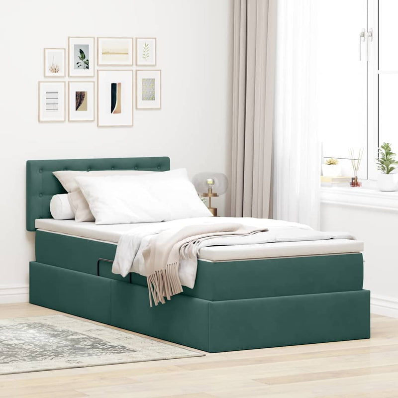 Pat cu storage cu headboard Verde închis 90 x 200 cm Catifea