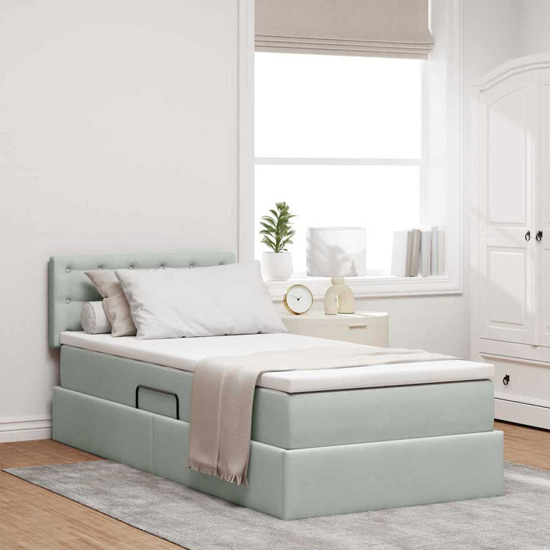 Pat cu storage cu headboard Gri deschis 100 x 200 cm Catifea