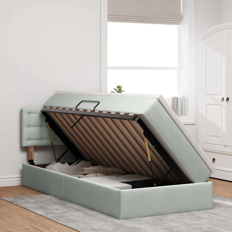 Pat cu storage cu headboard Gri deschis 100 x 200 cm Catifea