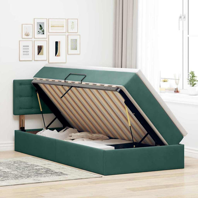 Pat cu storage cu headboard Verde închis 100 x 200 cm Catifea