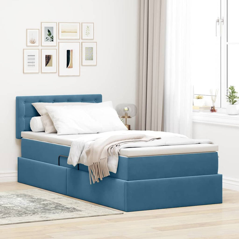 Pat cu storage Albastru închis 100 x 200 cm Catifea