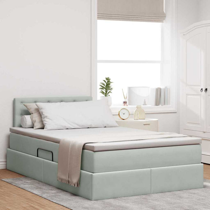 Pat cu storage cu headboard Gri deschis 120 x 200 cm Catifea