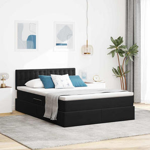 Pat cu storage cu headboard Negru 140 x 200 cm Catifea