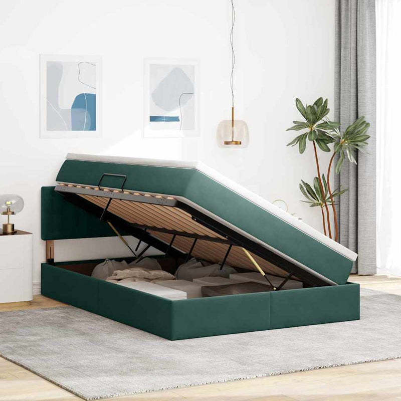 Pat cu storage cu headboard Verde închis 140 x 200 cm Catifea