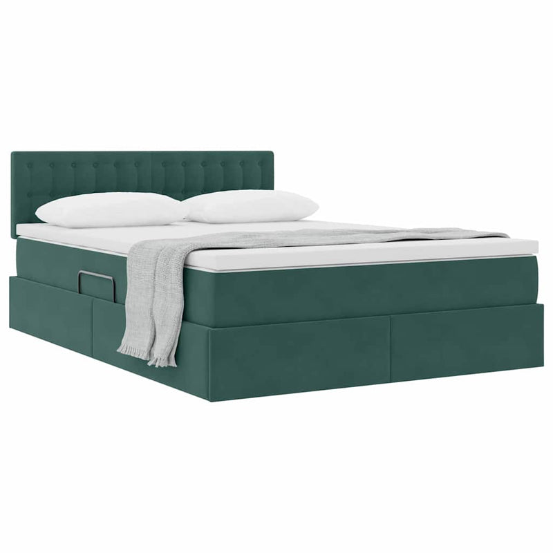 Pat cu storage cu headboard Verde închis 140 x 200 cm Catifea