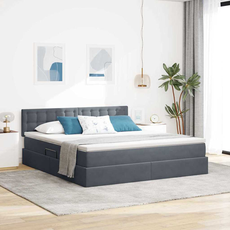 Pat cu storage cu headboard Gri închis 160 x 200 cm Catifea