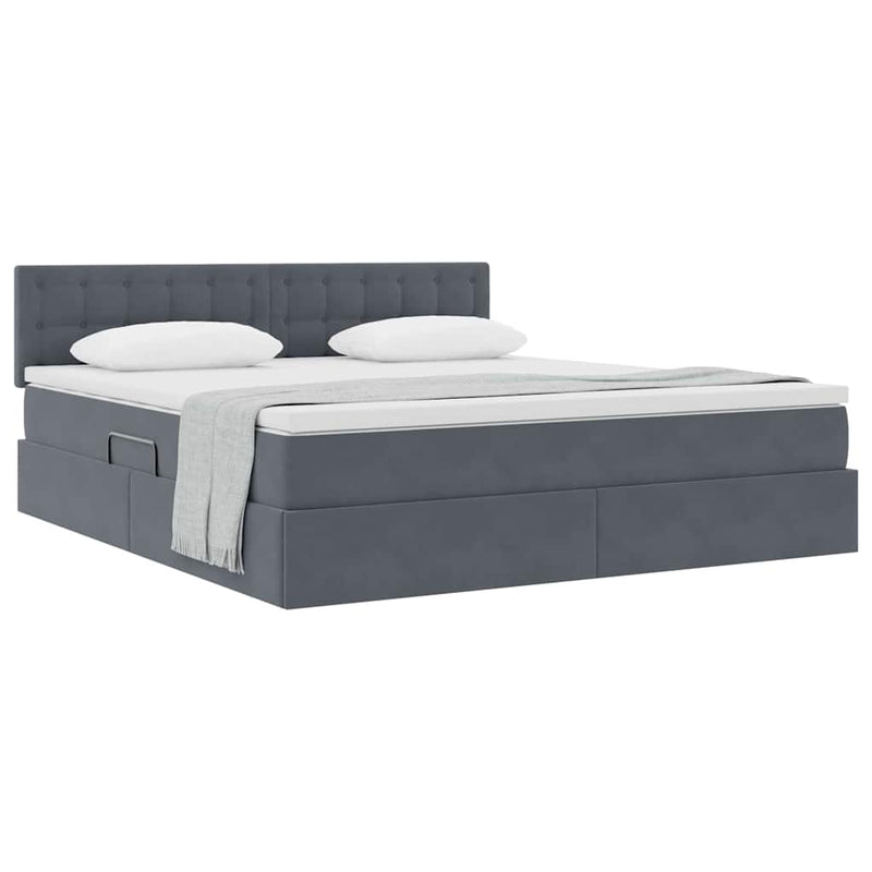Pat cu storage cu headboard Gri închis 160 x 200 cm Catifea