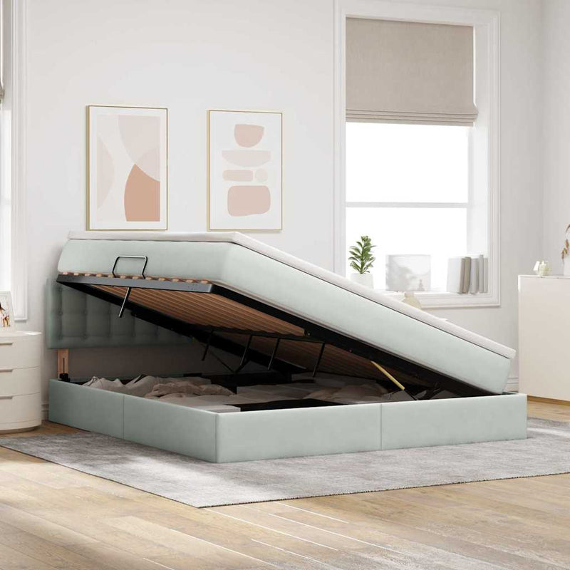 Pat cu storage cu headboard Gri deschis 180 x 200 cm Catifea