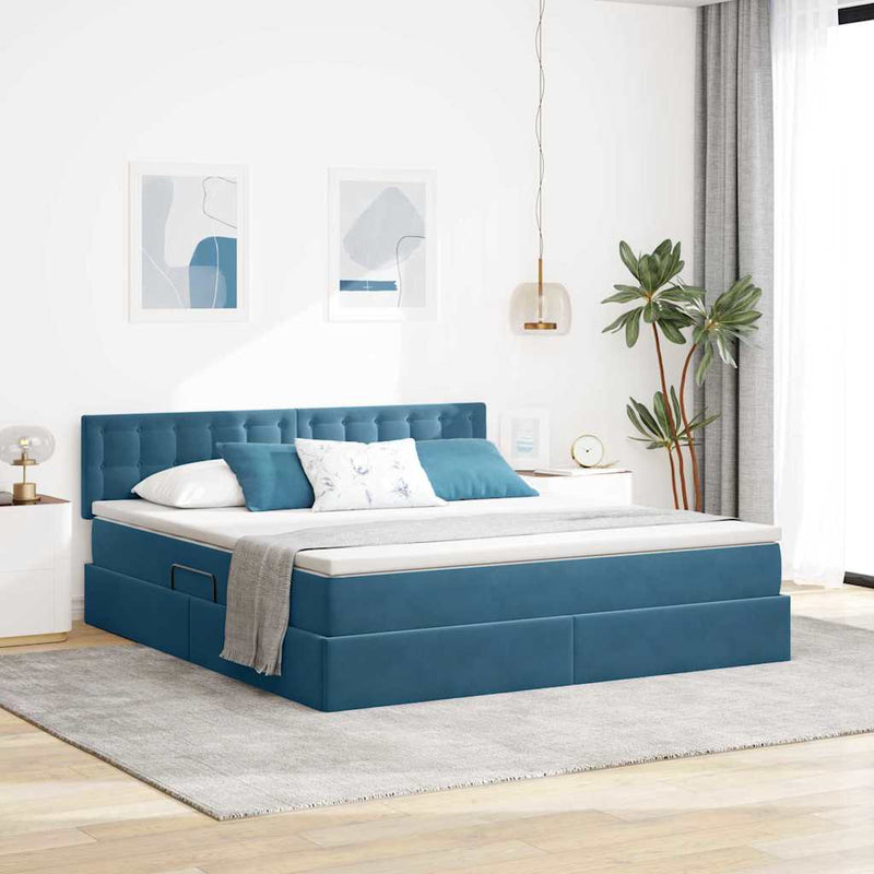 Pat cu storage Albastru închis 180 x 200 cm Catifea