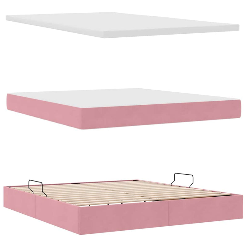 Pat cu storage cu headboard Roz 180 x 200 cm Catifea