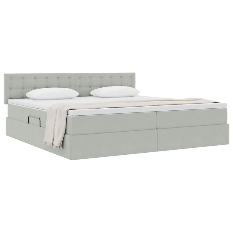 Pat cu storage cu headboard Gri deschis 200 x 200 cm Catifea