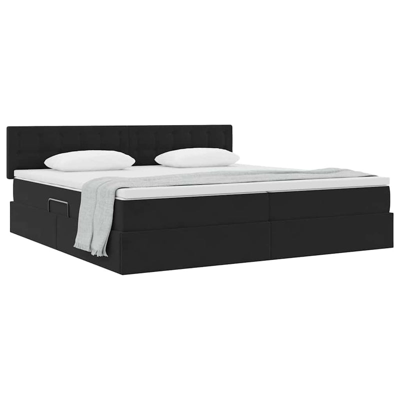 Pat cu storage cu headboard Negru 200 x 200 cm Catifea