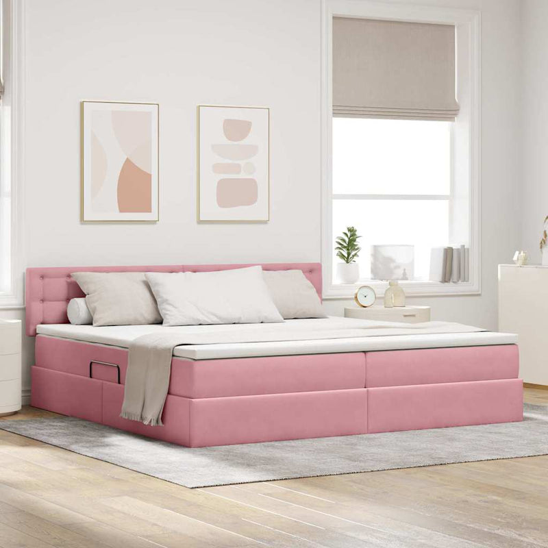 Pat cu storage cu headboard Roz 200 x 200 cm Catifea