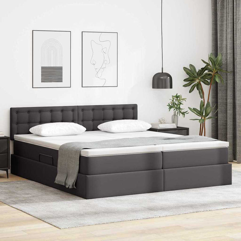 Pat cu storage cu headboard Gri 180 x 200 cm Piele artificială